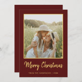 Modern Minimal frohe Weihnachten Burgund und Gold (Vorne/Hinten)