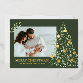 Modern Minimal frohe Weihnachten Foliage Green Gol Folien Feiertagskarte