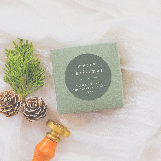 Modern & Minimal frohe Weihnachtsfamilie Name Gree Runder Aufkleber