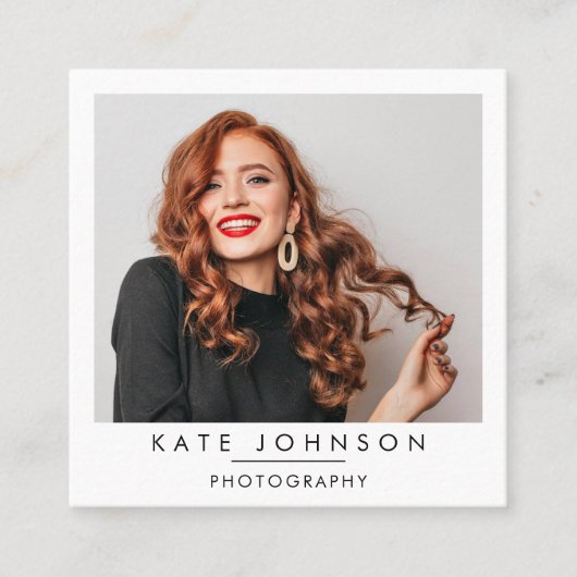 Modern Minimal Full Photo QR Code Social Media Quadratische Visitenkarte (Vorderseite)