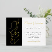 Modern Minimal Gold Black Line Art Wedding Folieneinladung (Stehend vorne)