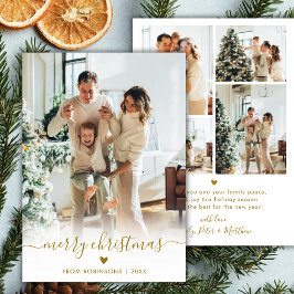 Modern Minimal Gold Script 5 Photo Merry Christmas Feiertagskarte