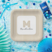 Modern Minimal Gold Stripes Monogram Pappteller (Party)