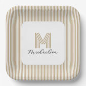 Modern Minimal Gold Stripes Monogram Pappteller (Vorderseite)