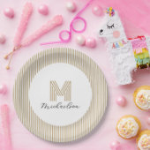 Modern Minimal Gold Stripes Monogram  Pappteller (Party)