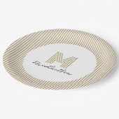 Modern Minimal Gold Stripes Monogram  Pappteller (Schrägansicht)