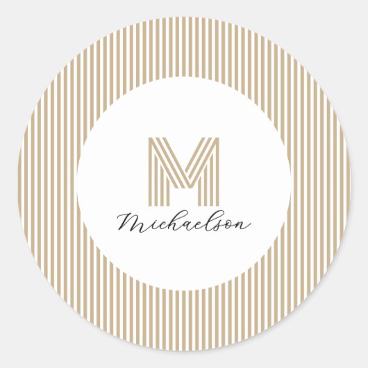 Modern Minimal Gold Stripes Monogram Runder Aufkleber (Vorderseite)