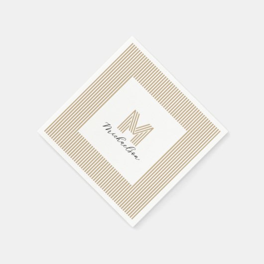 Modern Minimal Gold Stripes Monogram Serviette (Ecke)