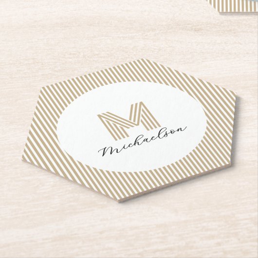 Modern Minimal Gold Stripes Monogram Untersetzer (angewinkelt)