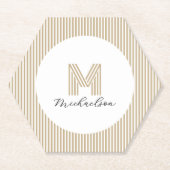 Modern Minimal Gold Stripes Monogram Untersetzer (Vorderseite)