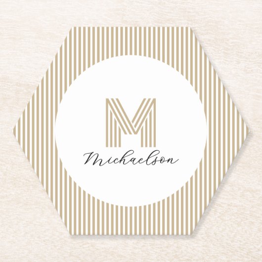 Modern Minimal Gold Stripes Monogram Untersetzer (Vorderseite)