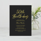 Modern & Minimal Gold Typografie Black Birthday Einladung (Stehend Vorderseite)
