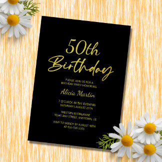 Modern & Minimal Gold Typografie Black Birthday Einladung