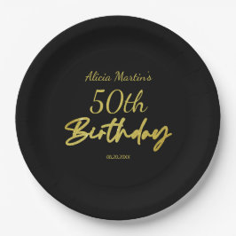 Modern & Minimal Gold Typografie Black Birthday Pappteller