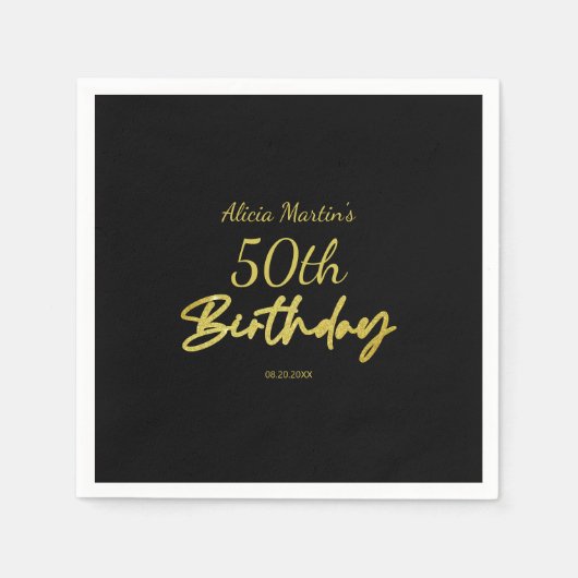 Modern & Minimal Gold Typografie Black Birthday Serviette (Vorderseite)
