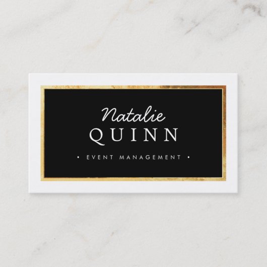MODERN MINIMAL-goldfarbene Grenze schwarz-weiß Visitenkarte (Vorderseite)