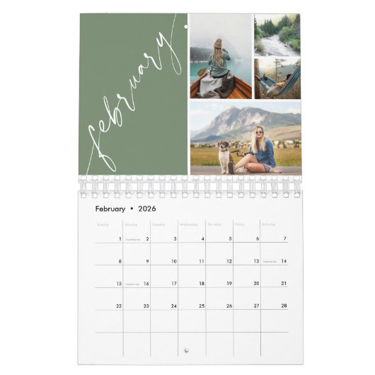 Modern Minimal Green 4 Photos Per Month Kalender (Feb 2026)