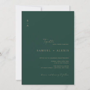 Modern Minimal Green & Gold QR Code Photo Wedding Einladung