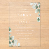 Modern Minimal Green Leaf White Wedding Acryleinladungen (Vorderseite)