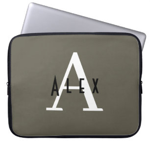 Modern Minimal grün + Name Monogram Laptopschutzhülle