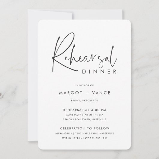 Modern Minimal Handwritten Script Rehearsal Dinner Einladung (Vorderseite)