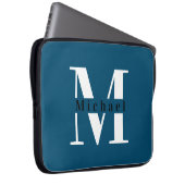 Modern Minimal Initial + Name Blue Monogram Laptopschutzhülle (Vorne Rechts)