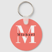 Modern Minimal Initial + Name Coral Monogram Schlüsselanhänger (Rückseite)