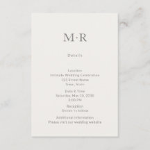 Modern Minimal Intimate Wedding Details Card