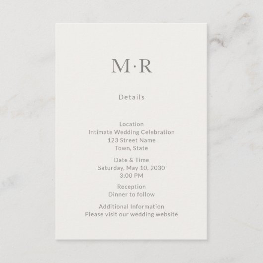 Modern Minimal Intimate Wedding Details Card Begleitkarte (Vorderseite)