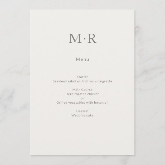 Modern Minimal Intimate Wedding Menükarte (Vorderseite)
