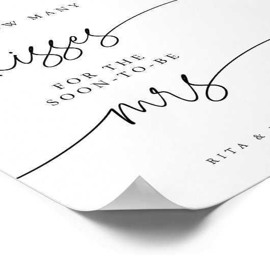 Modern Minimal Kisses für Mrs. Brautparty Game Poster (Ecke)