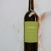 Modern Minimal Lime Green "Cheers!" Wedding Weinetikett