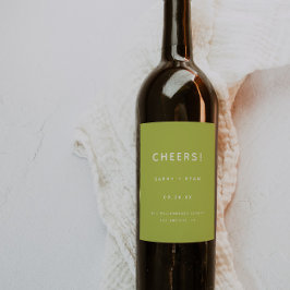 Modern Minimal Lime Green "Cheers!" Wedding Weinetikett