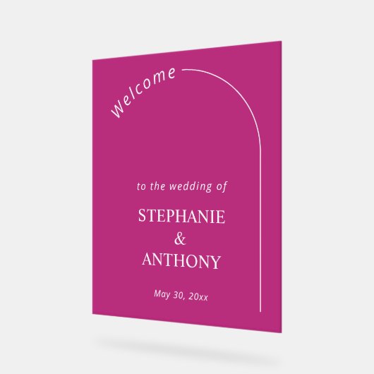 Modern Minimal Magenta with Arch Wedding         Acrylschild (Winkel)