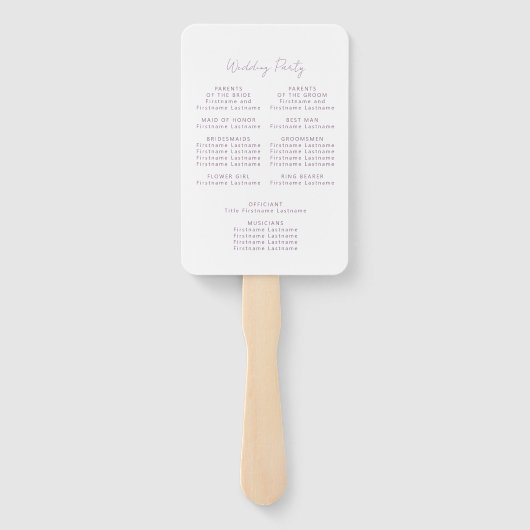 Modern Minimal Mauve Script Wedding Program Fächer (Rückseite)
