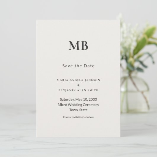Modern Minimal Micro Wedding Save the Date (Stehend Vorderseite)