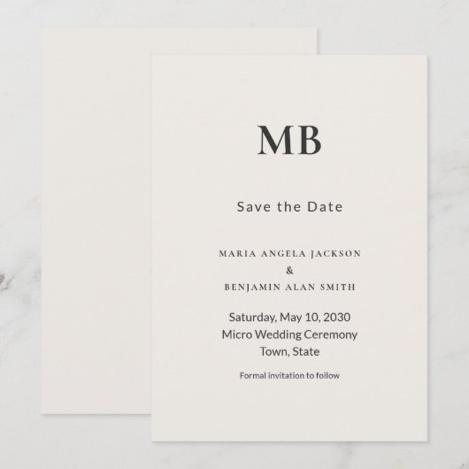 Modern Minimal Micro Wedding Save the Date (Vorne/Hinten)