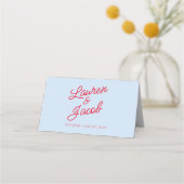 Modern Minimal Minimalist Blue and Red Wedding Platzkarte (Rückseite)