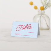 Modern Minimal Minimalist Blue and Red Wedding Platzkarte (Vorderseite)