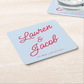 Modern Minimal Minimalist Blue and Red Wedding Rechteckiger Pappuntersetzer (angewinkelt)