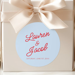 Modern Minimal Minimalist Blue and Red Wedding Runder Aufkleber