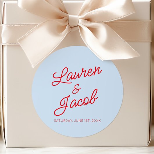 Modern Minimal Minimalist Blue and Red Wedding Runder Aufkleber