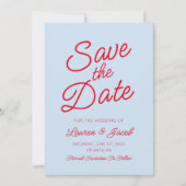 Modern Minimal Minimalist Blue and Red Wedding Save The Date (Vorderseite)