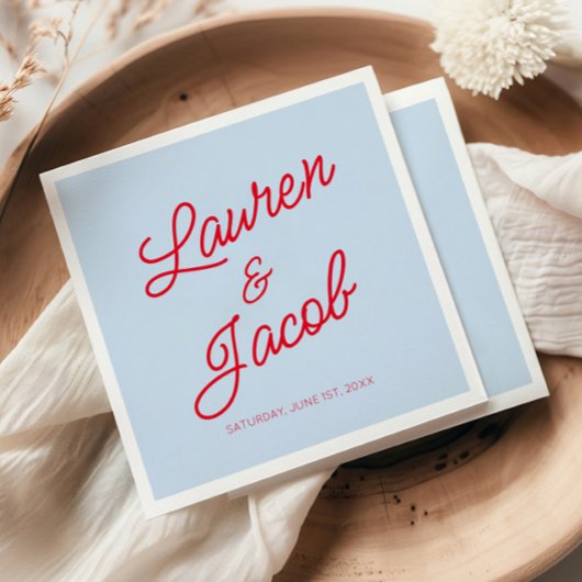 Modern Minimal Minimalist Blue and Red Wedding Serviette