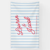 Modern Minimal Minimalist Blue Stripes Red Wedding Banner (Vertikal)