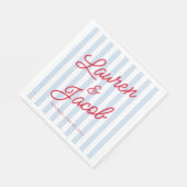 Modern Minimal Minimalist Blue Stripes Red Wedding Serviette (Ecke)
