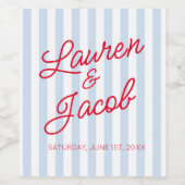 Modern Minimal Minimalist Blue Stripes Red Wedding Weinetikett (Einzelnes Label)