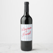 Modern Minimal Minimalist Blue Stripes Red Wedding Weinetikett (Vorderseite)