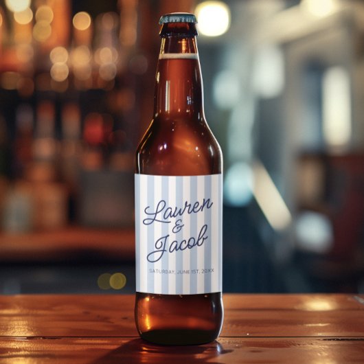 Modern Minimal Minimalist Blue Stripes Wedding Bierflaschenetikett