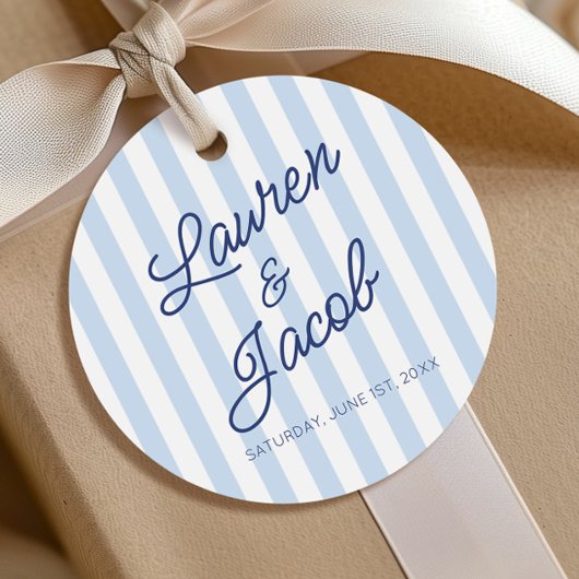 Modern Minimal Minimalist Blue Stripes Wedding Geschenkanhänger